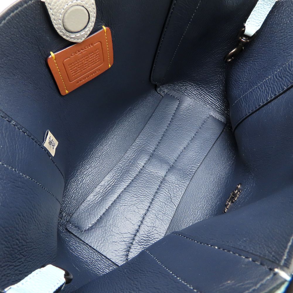 COACH コーチ ハドリー ホーボー 21 88151 2Way ハンドバッグ 日本限定 カラーブロック ポリッシュドペブルレザー グレー ブルー レディース/353292【中古】