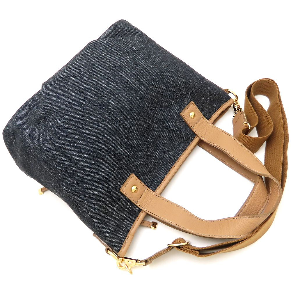 BURBERRY BLUE LABEL バーバリー ブルーレーベル 2Way ハンドバッグ デニムxレザー インディゴ ブラウン レディース/353295【中古】