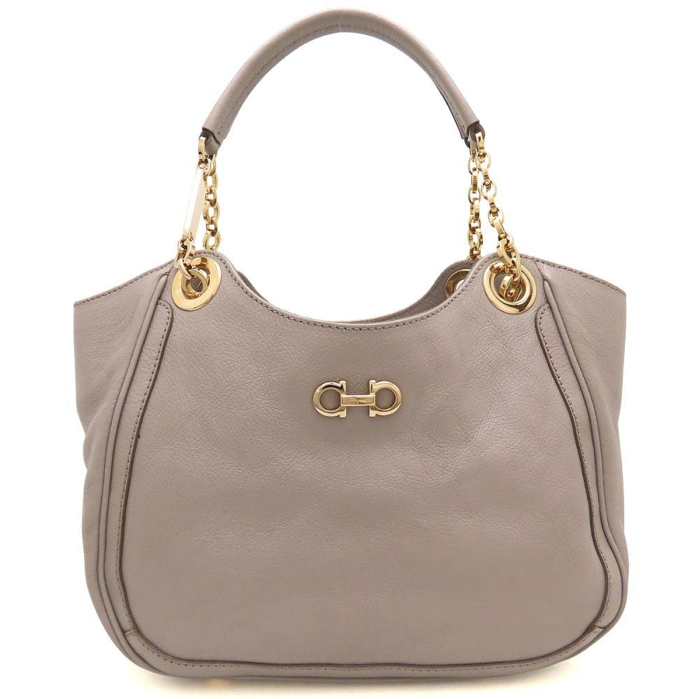 Salvatore Ferragamo サルヴァトーレフェラガモ ダブルガンチーニ チェーンハンドルバッグ AU-21/B992 ハンドバッグ レザー グレー系 レディース/353296【中古】