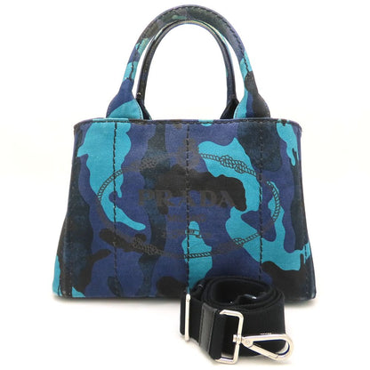 PRADA プラダ 1BG439 トートバッグ カモフラージュ 迷彩 2Way キャンバス ブルー レディース/353297【中古】