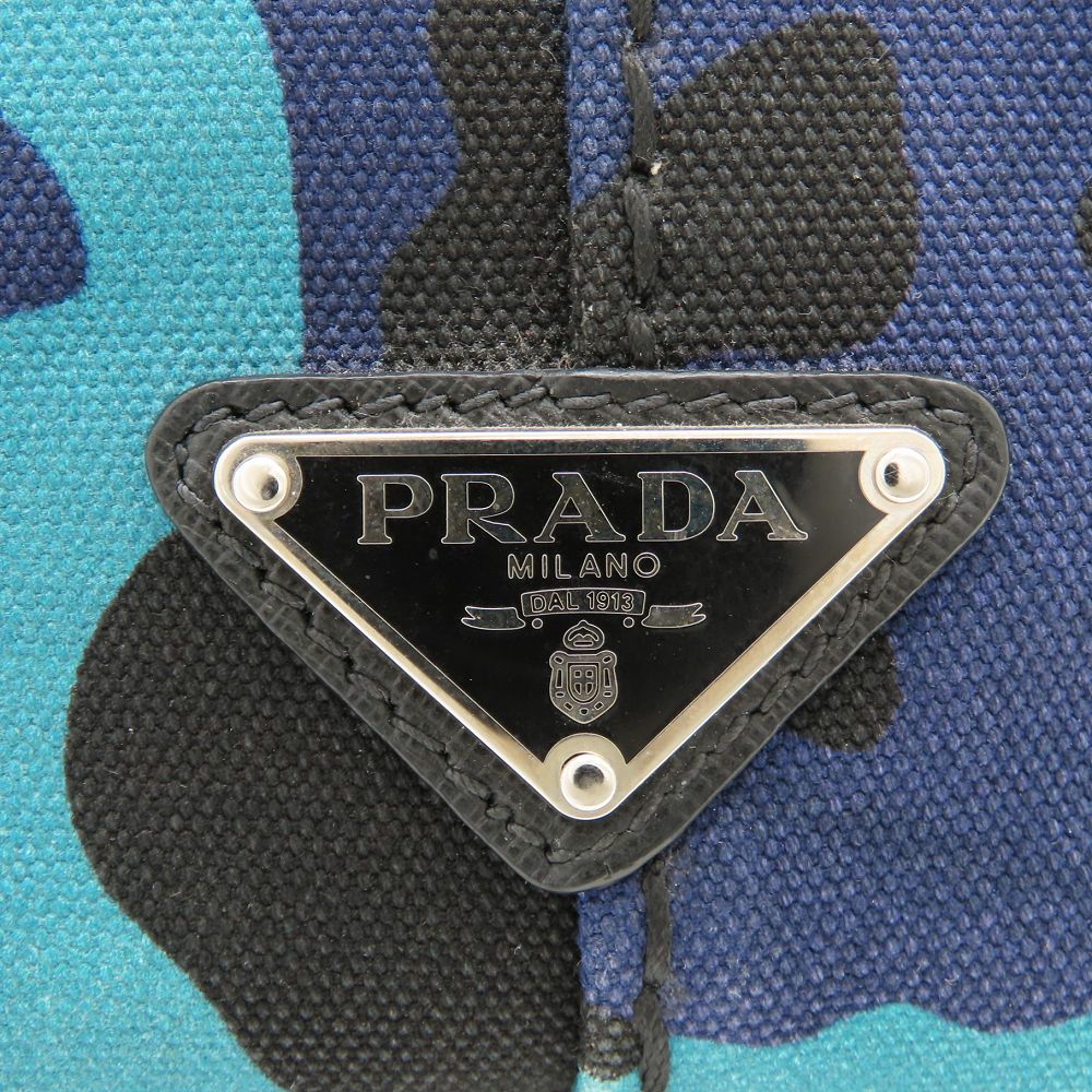 PRADA プラダ 1BG439 トートバッグ カモフラージュ 迷彩 2Way キャンバス ブルー レディース/353297【中古】