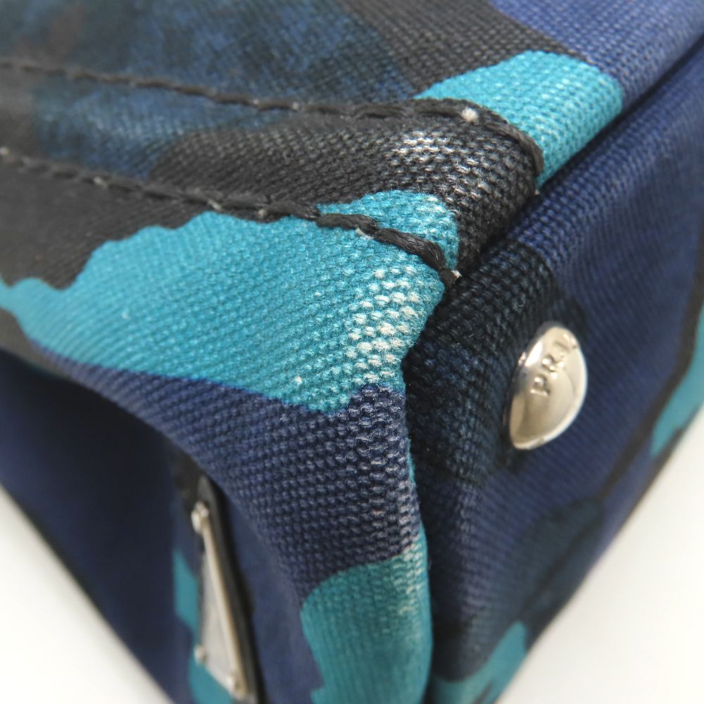 PRADA プラダ 1BG439 トートバッグ カモフラージュ 迷彩 2Way キャンバス ブルー レディース/353297【中古】