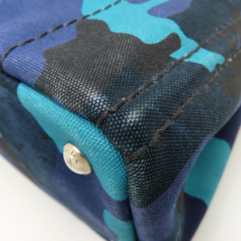 PRADA プラダ 1BG439 トートバッグ カモフラージュ 迷彩 2Way キャンバス ブルー レディース/353297【中古】