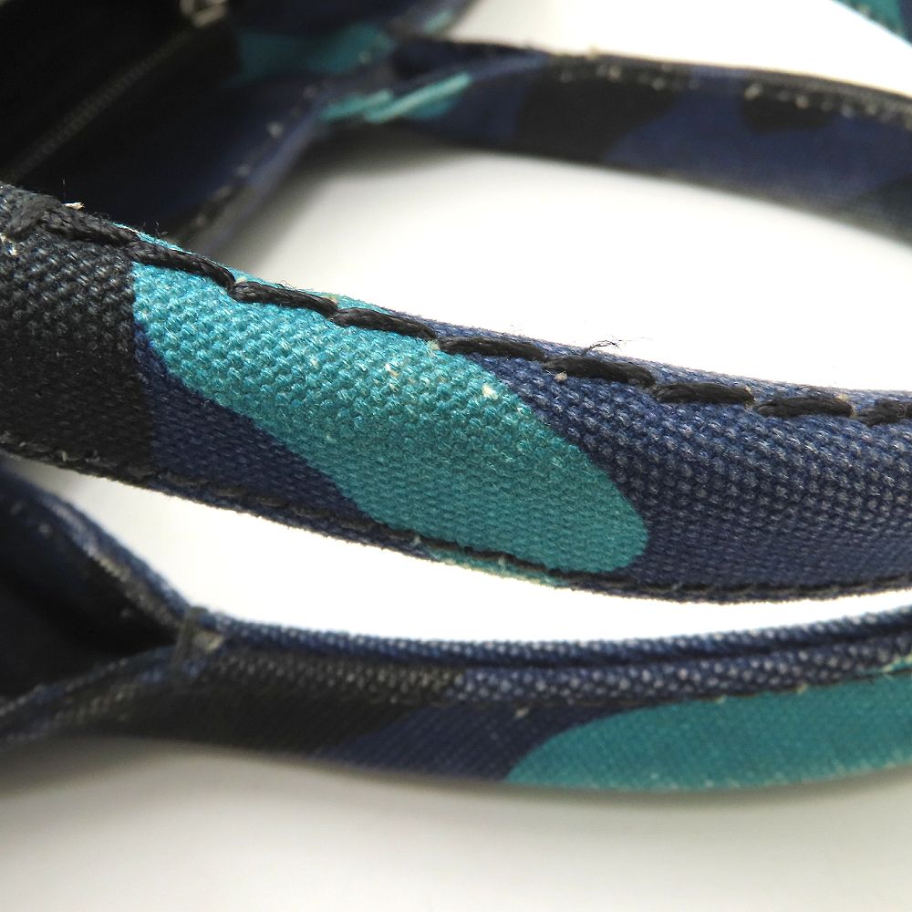 PRADA プラダ 1BG439 トートバッグ カモフラージュ 迷彩 2Way キャンバス ブルー レディース/353297【中古】