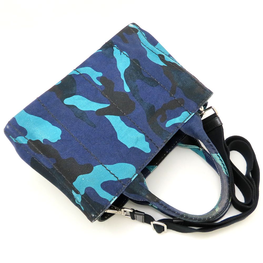 PRADA プラダ 1BG439 トートバッグ カモフラージュ 迷彩 2Way キャンバス ブルー レディース/353297【中古】
