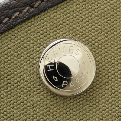 HERMES エルメス ガーデンパーティPM ハンドバッグ T刻印 2015年 ブッフルxトワルオフィシエ カーキ ダークブラウン レディース/353301【中古】