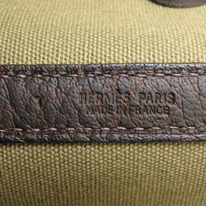 HERMES エルメス ガーデンパーティPM ハンドバッグ T刻印 2015年 ブッフルxトワルオフィシエ カーキ ダークブラウン レディース/353301【中古】