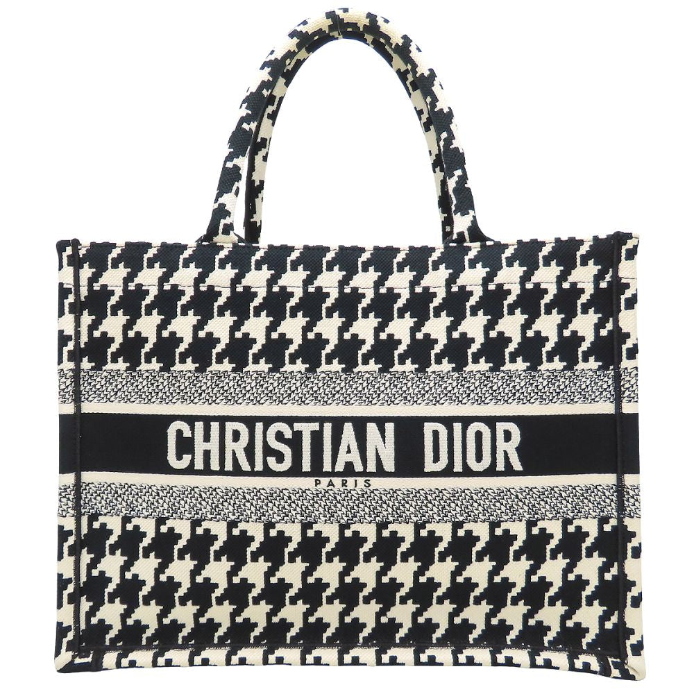 Christian Dior クリスチャンディオール ブックトート ミディアム 50-MA-0272 トートバッグ 千鳥格子 キャンバス ブラック ホワイト レディース/353302【中古】