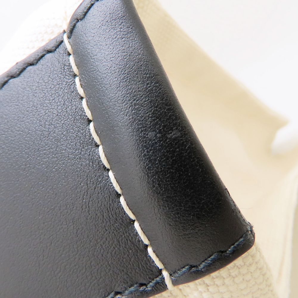 JIMMY CHOO ジミーチュウ ロゴトート トートバッグ キャンバスxレザー ナチュラル ブラック レディース/353315【中古】