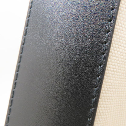 JIMMY CHOO ジミーチュウ ロゴトート トートバッグ キャンバスxレザー ナチュラル ブラック レディース/353315【中古】