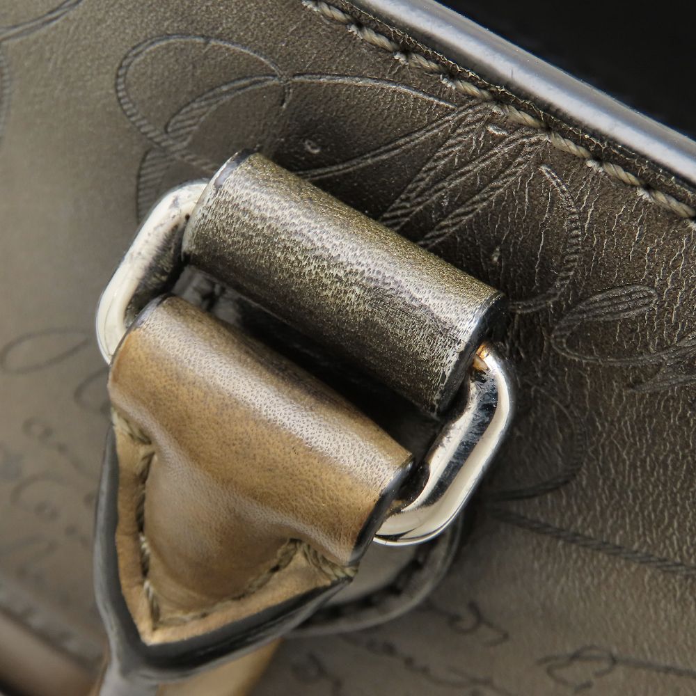 Berluti ベルルッティ トゥジュール ガリバー メッセンジャー ハンドバッグ カリグラフィ スクリットレザー Sandstorm カーキ系 レディース/353318【中古】