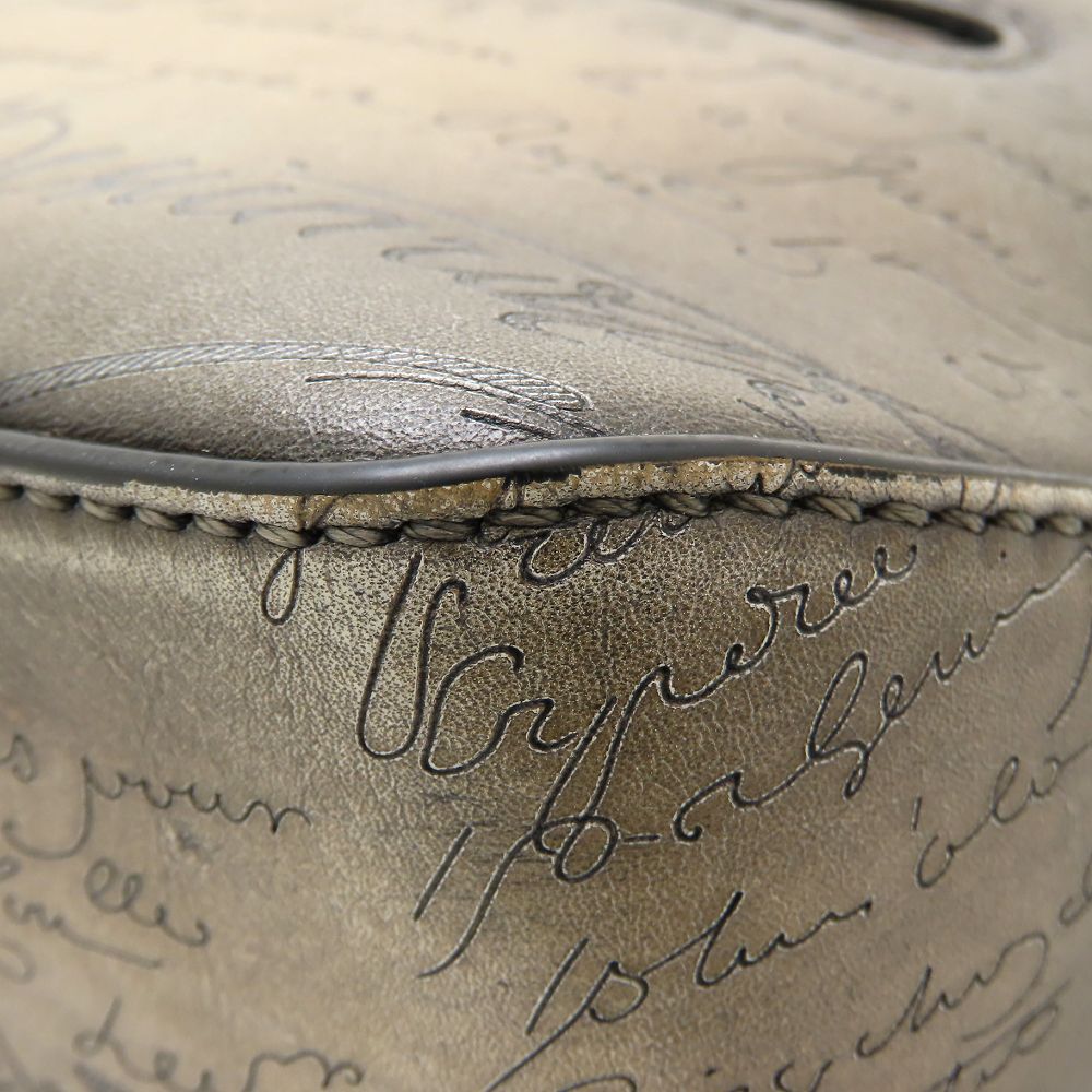 Berluti ベルルッティ トゥジュール ガリバー メッセンジャー ハンドバッグ カリグラフィ スクリットレザー Sandstorm カーキ系 レディース/353318【中古】