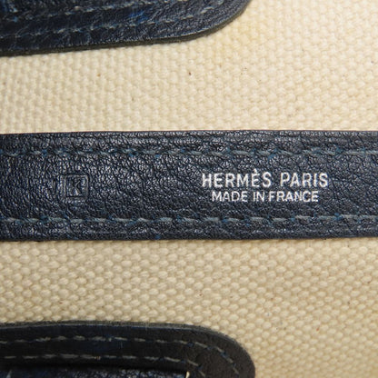 HERMES エルメス プティットサンチュールMM トートバッグ □K刻印 2007年 トワルアッシュxレザー アイボリー ネイビー レディース/353321【中古】