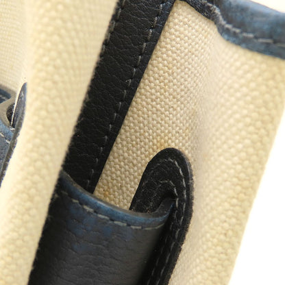 HERMES エルメス プティットサンチュールMM トートバッグ □K刻印 2007年 トワルアッシュxレザー アイボリー ネイビー レディース/353321【中古】