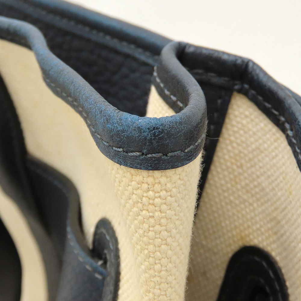 HERMES エルメス プティットサンチュールMM トートバッグ □K刻印 2007年 トワルアッシュxレザー アイボリー ネイビー レディース/353321【中古】
