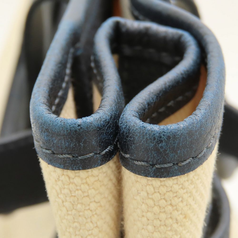 HERMES エルメス プティットサンチュールMM トートバッグ □K刻印 2007年 トワルアッシュxレザー アイボリー ネイビー レディース/353321【中古】