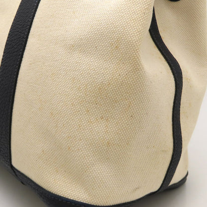 HERMES エルメス プティットサンチュールMM トートバッグ □K刻印 2007年 トワルアッシュxレザー アイボリー ネイビー レディース/353321【中古】