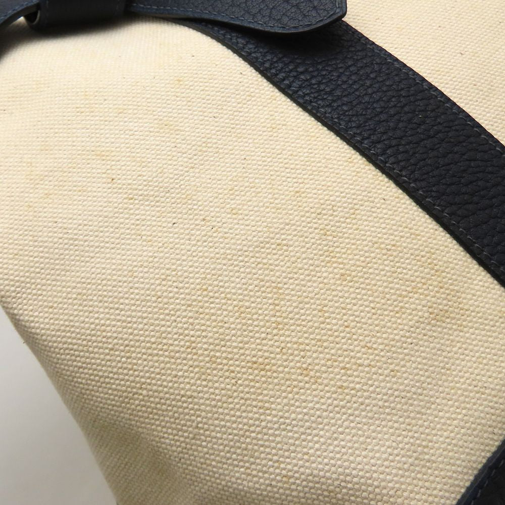 HERMES エルメス プティットサンチュールMM トートバッグ □K刻印 2007年 トワルアッシュxレザー アイボリー ネイビー レディース/353321【中古】
