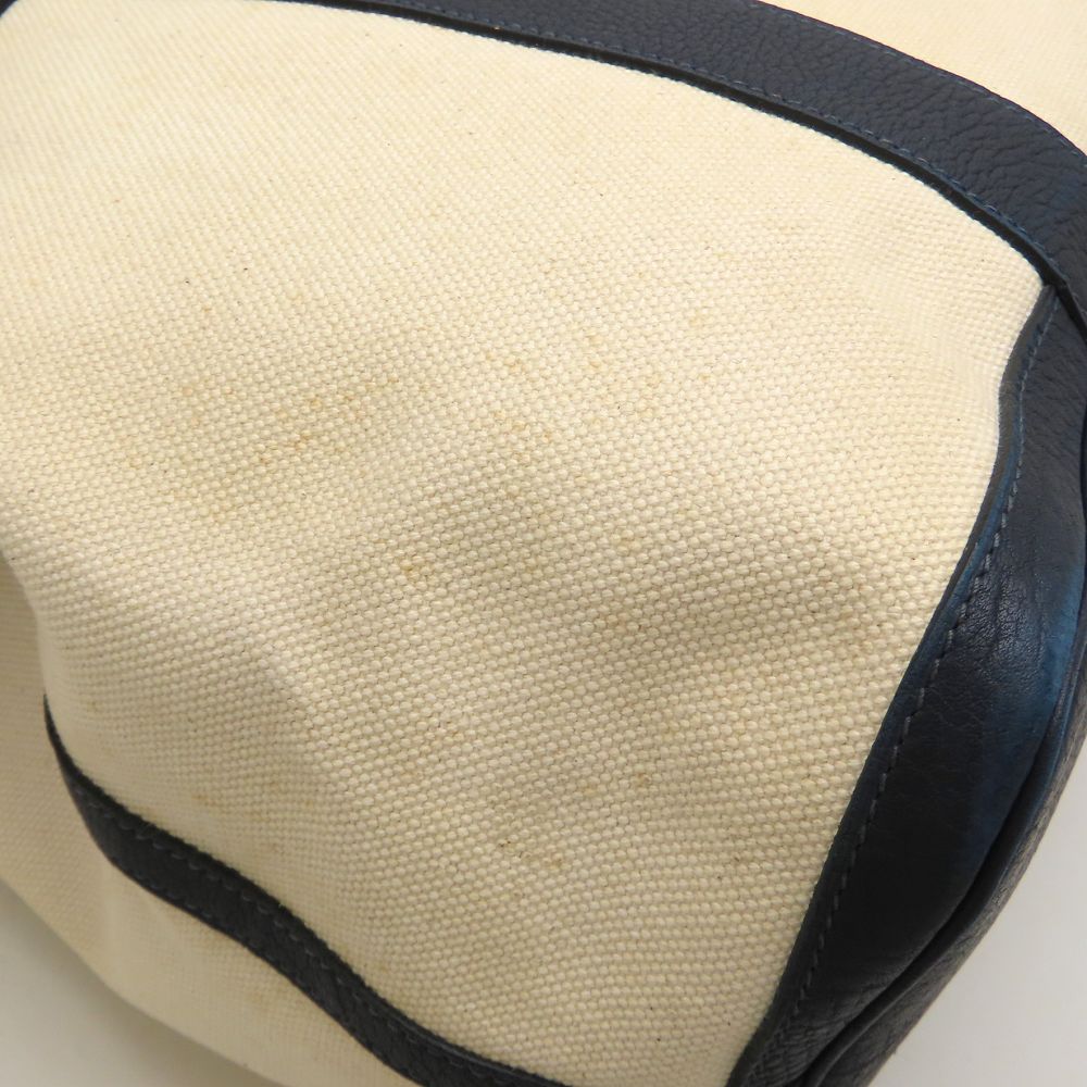 HERMES エルメス プティットサンチュールMM トートバッグ □K刻印 2007年 トワルアッシュxレザー アイボリー ネイビー レディース/353321【中古】