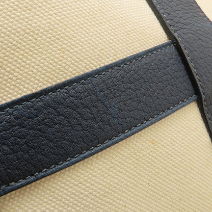 HERMES エルメス プティットサンチュールMM トートバッグ □K刻印 2007年 トワルアッシュxレザー アイボリー ネイビー レディース/353321【中古】