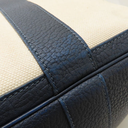 HERMES エルメス プティットサンチュールMM トートバッグ □K刻印 2007年 トワルアッシュxレザー アイボリー ネイビー レディース/353321【中古】