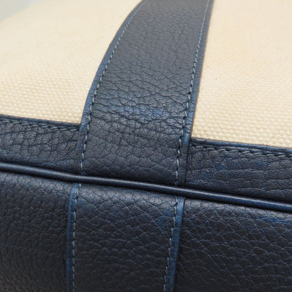 HERMES エルメス プティットサンチュールMM トートバッグ □K刻印 2007年 トワルアッシュxレザー アイボリー ネイビー レディース/353321【中古】