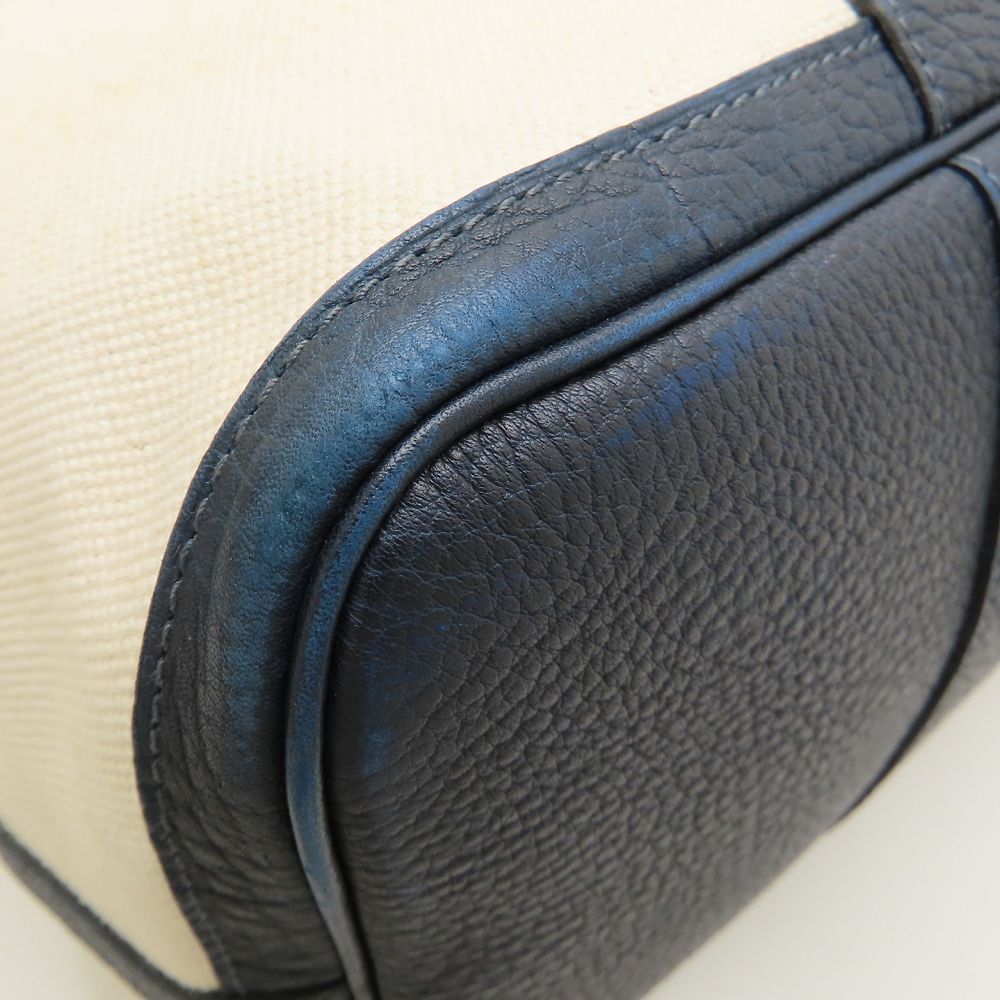 HERMES エルメス プティットサンチュールMM トートバッグ □K刻印 2007年 トワルアッシュxレザー アイボリー ネイビー レディース/353321【中古】