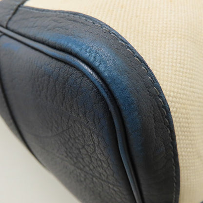 HERMES エルメス プティットサンチュールMM トートバッグ □K刻印 2007年 トワルアッシュxレザー アイボリー ネイビー レディース/353321【中古】