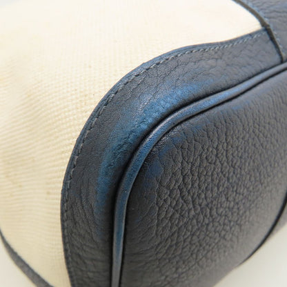 HERMES エルメス プティットサンチュールMM トートバッグ □K刻印 2007年 トワルアッシュxレザー アイボリー ネイビー レディース/353321【中古】