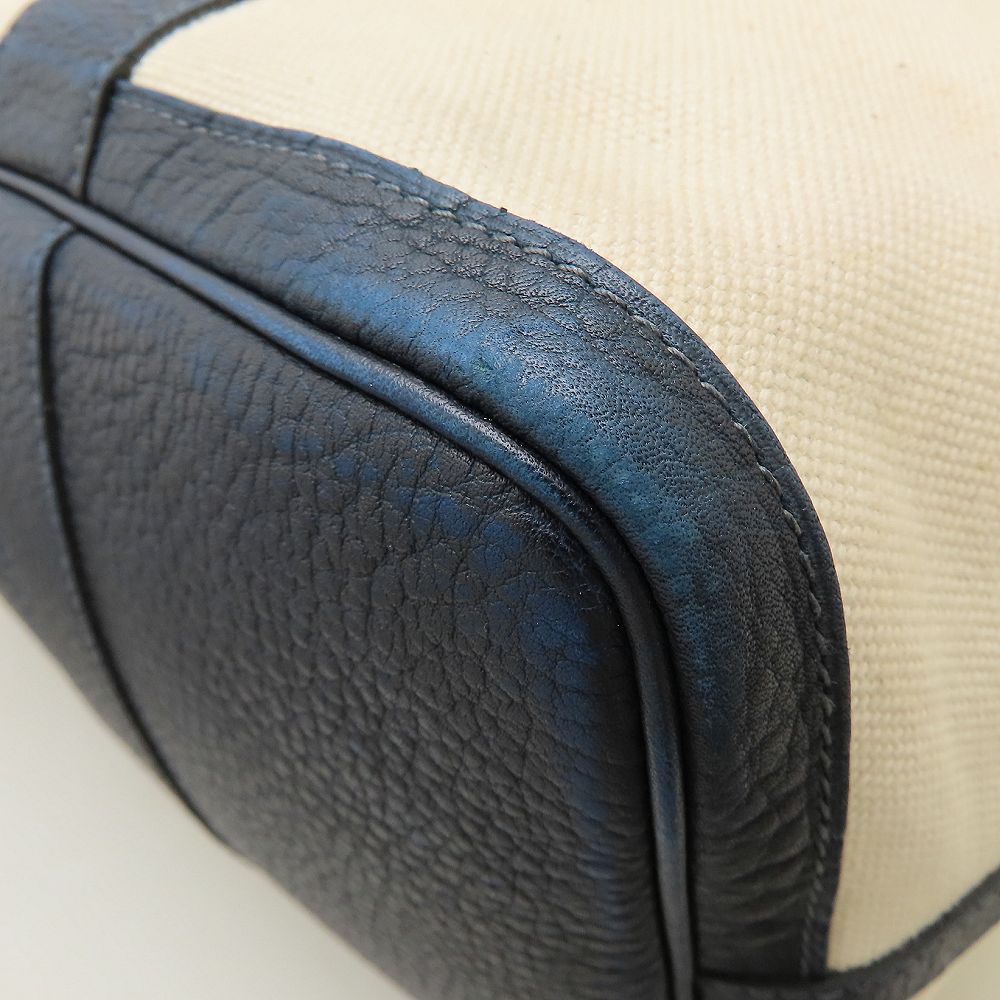 HERMES エルメス プティットサンチュールMM トートバッグ □K刻印 2007年 トワルアッシュxレザー アイボリー ネイビー レディース/353321【中古】