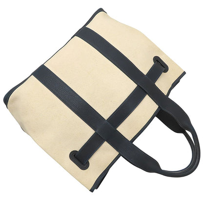 HERMES エルメス プティットサンチュールMM トートバッグ □K刻印 2007年 トワルアッシュxレザー アイボリー ネイビー レディース/353321【中古】