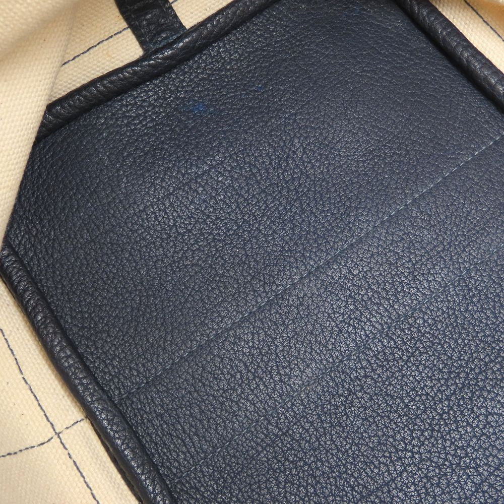 HERMES エルメス プティットサンチュールMM トートバッグ □K刻印 2007年 トワルアッシュxレザー アイボリー ネイビー レディース/353321【中古】