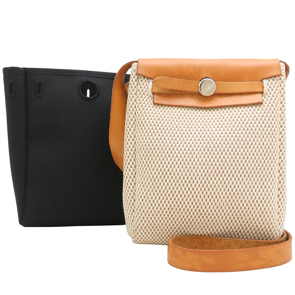 HERMES エルメス エールバッグTPM ショルダーバッグ トワルGMxレザー ブラック ナチュラル レディース/353322【中古】