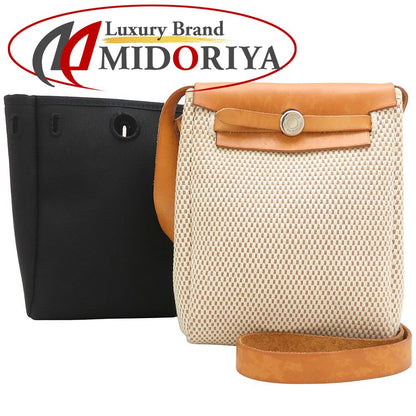 HERMES エルメス エールバッグTPM ショルダーバッグ トワルGMxレザー ブラック ナチュラル レディース/353322【中古】