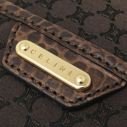 CELINE セリーヌ ショルダーバッグ マカダム柄 ヴィンテージ キャンバスx型押しレザー ブラウン レディース/353323【中古】