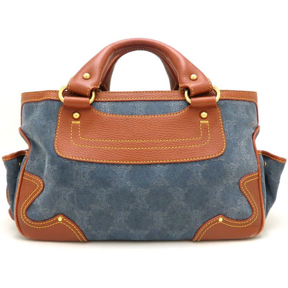 CELINE セリーヌ ブギーバッグ マカダム ハンドバッグ デニムxレザー ブルー ブラウン レディース/353324【中古】
