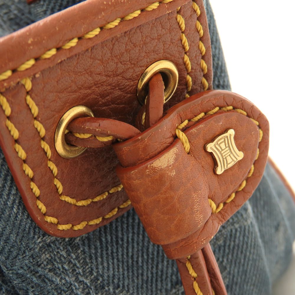 CELINE セリーヌ ブギーバッグ マカダム ハンドバッグ デニムxレザー ブルー ブラウン レディース/353324【中古】