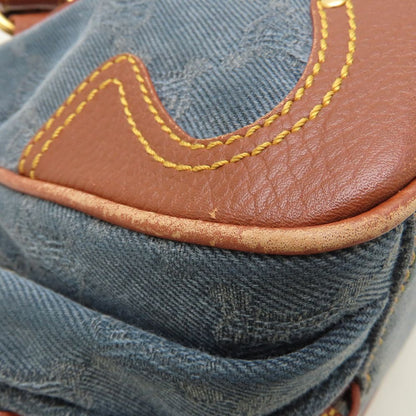 CELINE セリーヌ ブギーバッグ マカダム ハンドバッグ デニムxレザー ブルー ブラウン レディース/353324【中古】