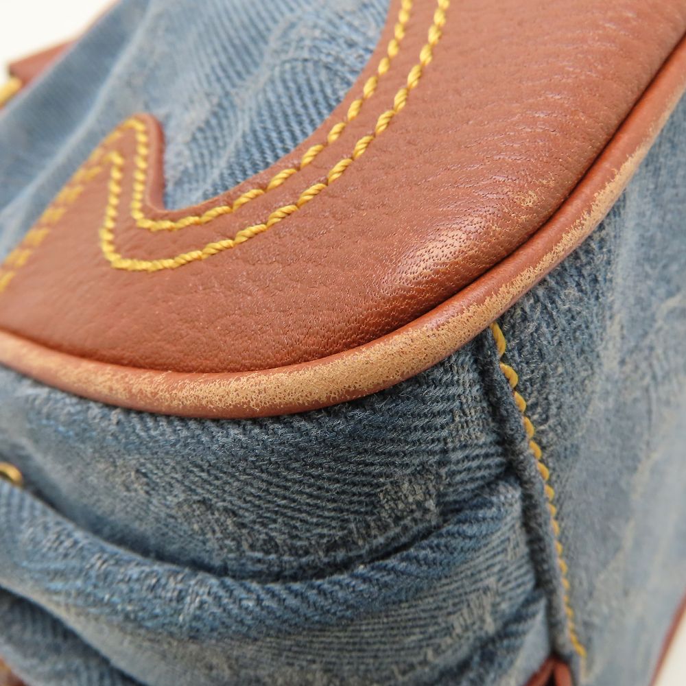 CELINE セリーヌ ブギーバッグ マカダム ハンドバッグ デニムxレザー ブルー ブラウン レディース/353324【中古】
