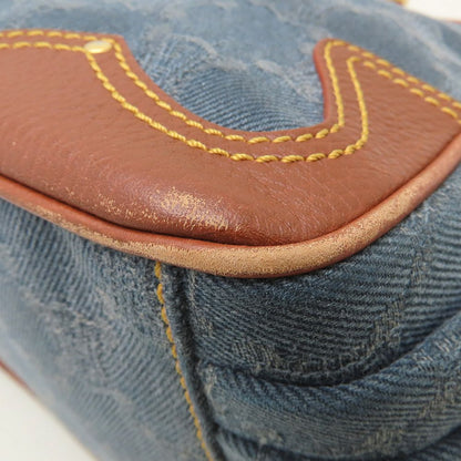 CELINE セリーヌ ブギーバッグ マカダム ハンドバッグ デニムxレザー ブルー ブラウン レディース/353324【中古】
