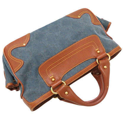CELINE セリーヌ ブギーバッグ マカダム ハンドバッグ デニムxレザー ブルー ブラウン レディース/353324【中古】