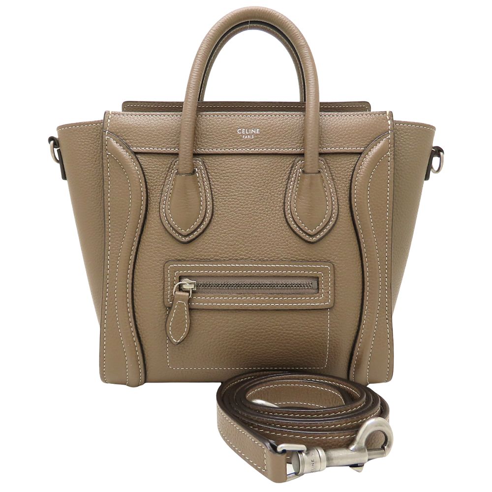 CELINE セリーヌ ラゲージナノショッパー 189243DRU.09SO ハンドバッグ 2Way レザー スリ グレージュ系 レディース/353325【中古】