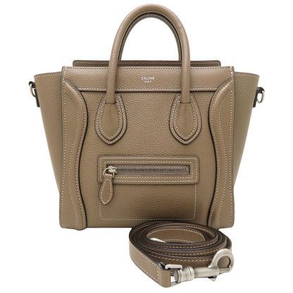CELINE セリーヌ ラゲージナノショッパー 189243DRU.09SO ハンドバッグ 2Way レザー スリ グレージュ系 レディース/353325【中古】