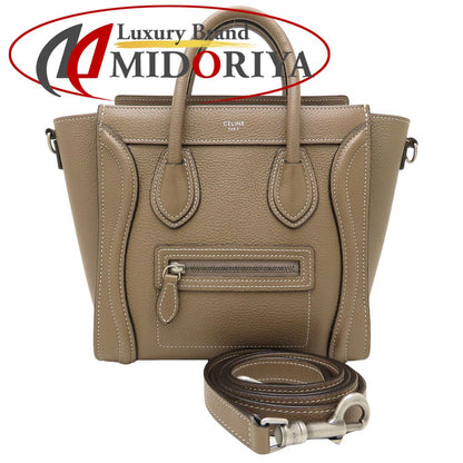 CELINE セリーヌ ラゲージナノショッパー 189243DRU.09SO ハンドバッグ 2Way レザー スリ グレージュ系 レディース/353325【中古】