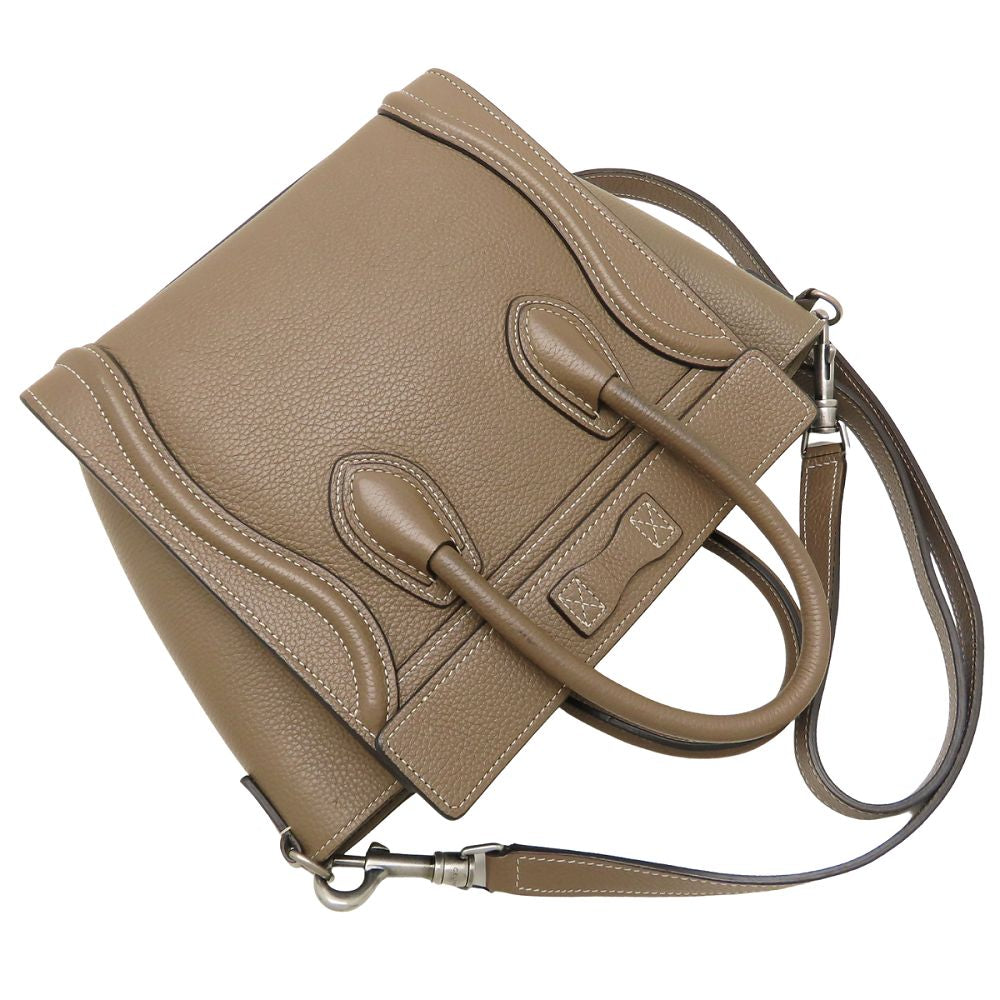 CELINE セリーヌ ラゲージナノショッパー 189243DRU.09SO ハンドバッグ 2Way レザー スリ グレージュ系 レディース/353325【中古】