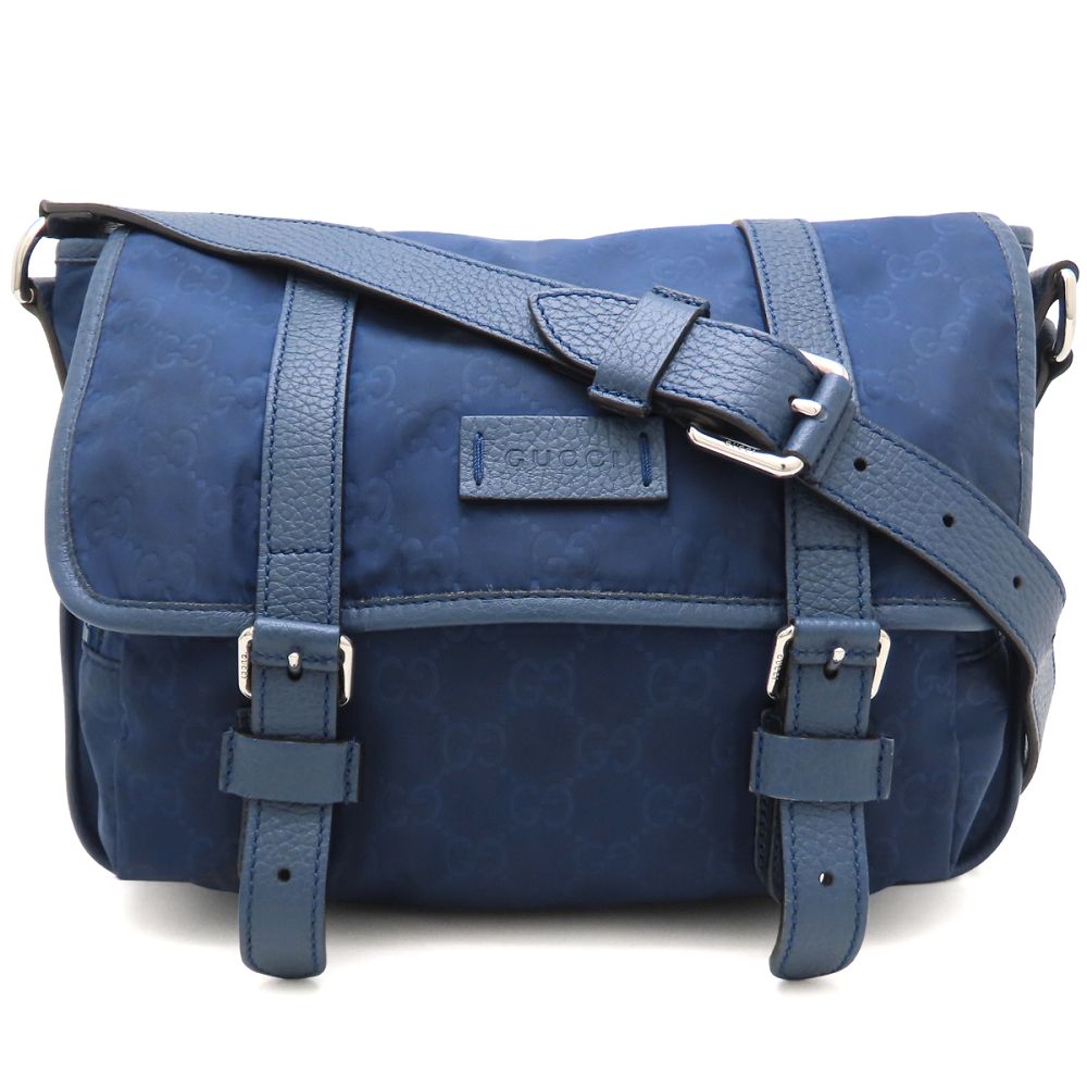GUCCI グッチ GGスプリーム メッセンジャーバッグ 510335 ショルダーバッグ ナイロンxレザー ネイビー メンズ/353330【中古】