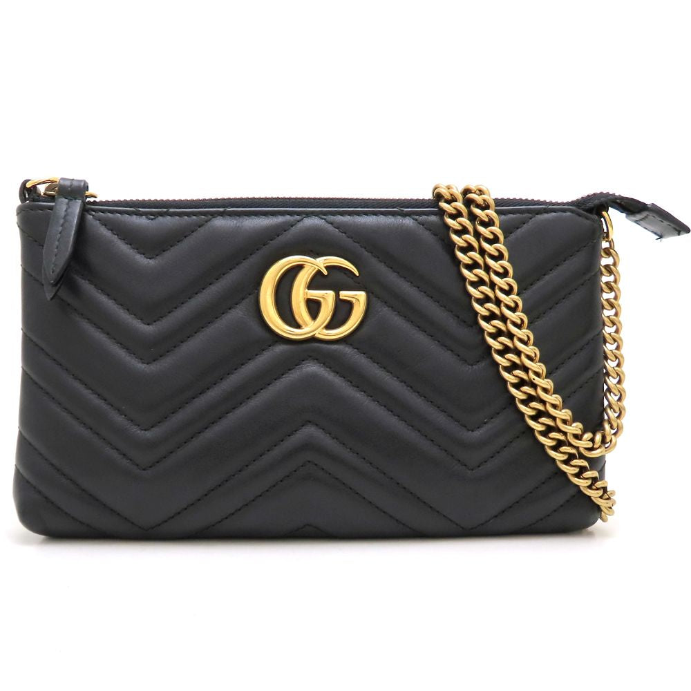 GUCCI グッチ GGマーモント 443447 チェーンウォレット ショルダーバッグ レザー ブラック レディース/353331【中古】