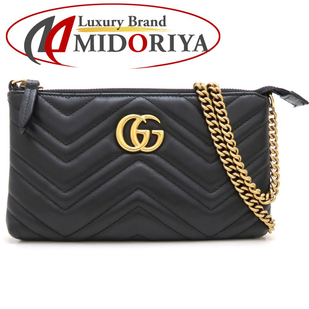 GUCCI グッチ GGマーモント 443447 チェーンウォレット ショルダーバッグ レザー ブラック レディース/353331【中古】