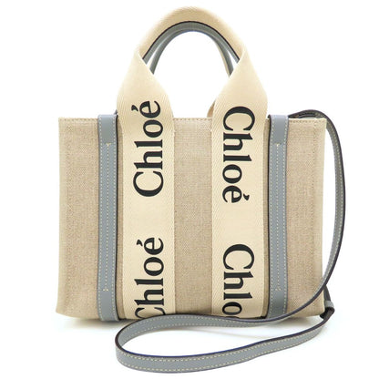 Chloe クロエ ウッディスモールトート CHC22AS397126 ハンドバッグ 2Way リネンxカーフ ベージュ Divine Grey ディヴァイングレー レディース/353332【中古】