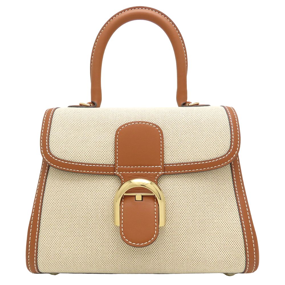 DELVAUX デルヴォー ブリヨンPM ハンドバッグ キャンバスxレザー ナチュラル タン レディース/353335【未使用】
